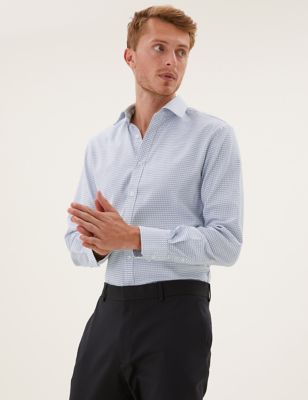 

Mens M&S Collection Tailored Fit Cotton Stretch Check Shirt - Blue Mix, Blue Mix