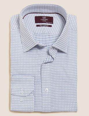 M&S Mens Tailored Fit Cotton Stretch Check Shirt