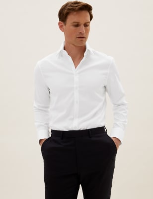 

Mens M&S Collection Luxury Camisa Oxford ajustada de algodón elástica - White, White