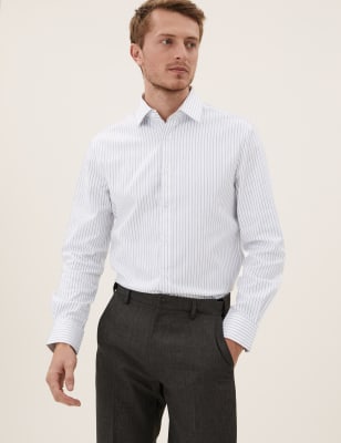 

Mens M&S Collection Luxury Tailored Fit Cotton Rich Striped Shirt - White Mix, White Mix