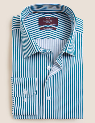 

Mens M&S Collection Regular Fit Cotton Rich Striped Shirt - Teal Mix, Teal Mix