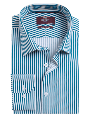 

M&S Collection Camisa de rayas de algodón de ajuste estándarMens - Teal Mix, Teal Mix