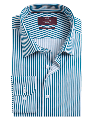 

Mens M&S Collection Regular Fit Cotton Rich Striped Shirt - Teal Mix, Teal Mix