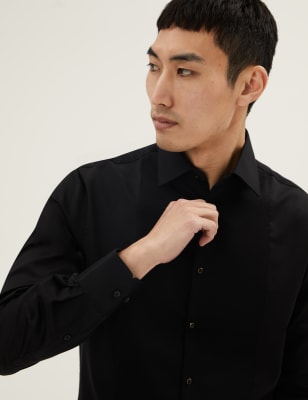 Mens M&S Collection Luxury Tailored Fit Pure Cotton Dinner Shirt - Black, Black