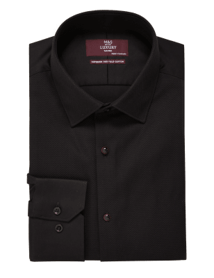 

M&S Collection Luxury Camisa de vestir 100% algodón de corte sastreMens - Black, Black
