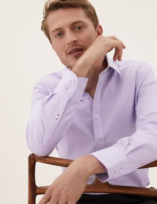 

Mens M&S Collection Luxury Tailored Fit Pure Cotton Shirt - Lilac, Lilac