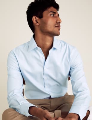 

M&S Collection Luxury Camisa ajustada elástica de algodón de sargaMens - Blue, Blue