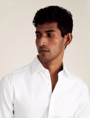 

M&S Collection Luxury Camisa de sarga de algodón de corte sastre elásticaMens - White, White