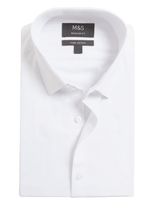 

Mens M&S Collection Regular Fit Easy Iron Pure Cotton Shirt - White, White