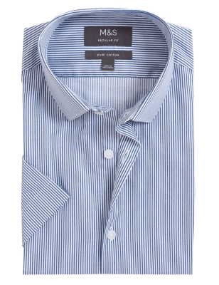

Mens M&S Collection Regular Fit Pure Cotton Striped Shirt - Navy Mix, Navy Mix
