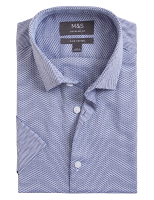

Mens M&S Collection Normal geschnittenes Hemd aus reiner Baumwolle mit Strukturmuster - Blue, Blue