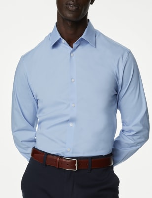 

M&S Collection Camisa ajustada elástica de algodónMens - Mid Blue, Mid Blue