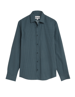 

Mens M&S Collection Regular Fit Cotton Rich Geometric Shirt - Teal Mix, Teal Mix