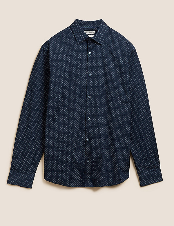 Regular Fit Cotton Rich Geometric Shirt - SG