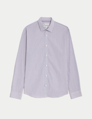 Regular Fit Cotton Rich Striped Shirt - QA