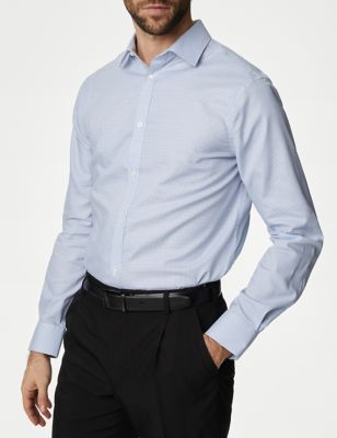 M&S Men's Regular Fit Non Iron Pure Cotton Gingham Shirt - Pale Blue, Pale Blue,Pink,Lilac