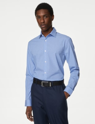 

Mens M&S Collection Schmal geschnittenes Hemd mit Stretch und Punktmuster - Medium Blue, Medium Blue