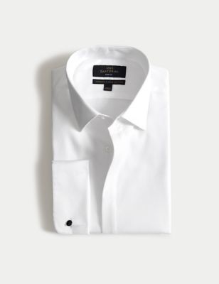 

Mens M&S SARTORIAL Slim Fit Easy Iron Pure Cotton Textured Shirt - White, White