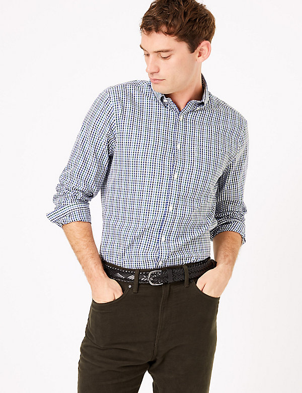 Tailored Fit Mini Gingham Easy Iron Shirt - AL