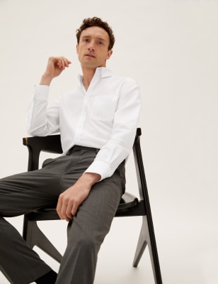 

Mens M&S Collection Oxford-Hemd aus reiner Baumwolle in Passform - White, White