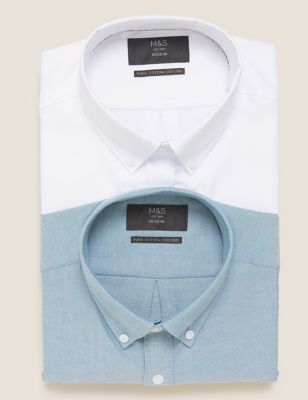 

Mens M&S Collection 2 Pack Regular Fit Pure Cotton Shirts - Teal Mix, Teal Mix