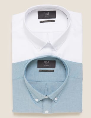 

M&S Collection Pack de 2 camisas 100% algodón de ajuste estándarMens - Teal Mix, Teal Mix