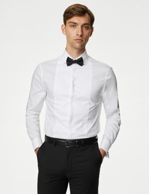 M&S Mens Tailored Fit Double Cuff Dress Shirt with Bow Tie - XXXL - White, White