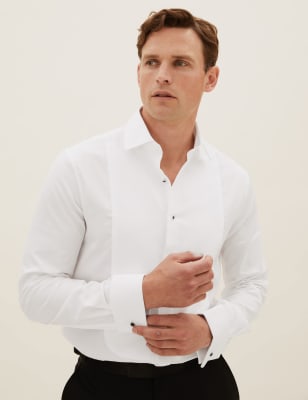 Mens Savile Row Inspired Chemise de soirée coupe ajustée 100 % coton - White