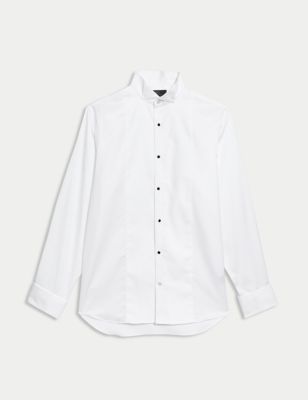 M&S Sartorial Mens Regular Fit Pure Cotton Double Cuff Dress Shirt - 17 - White, White