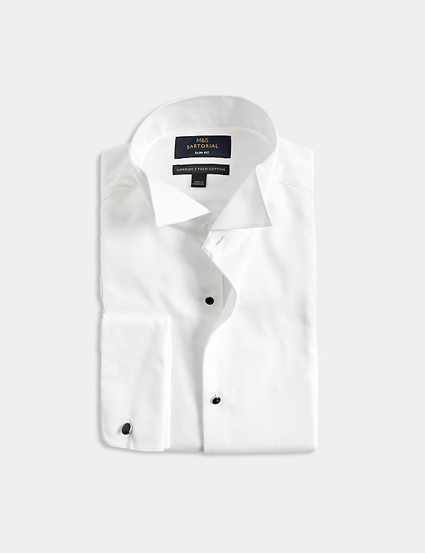 Smokingoverhemd van luxe katoen met dubbele manchet en slanke pasvorm - BE