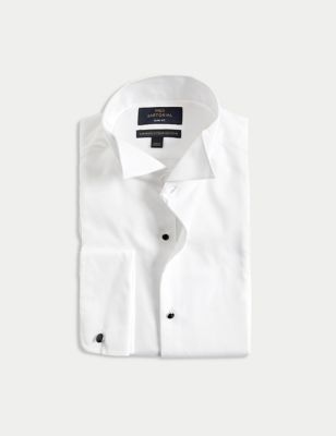 M&S Sartorial Mens Slim Fit Luxury Cotton Double Cuff Dress Shirt - 17.5 - White, White