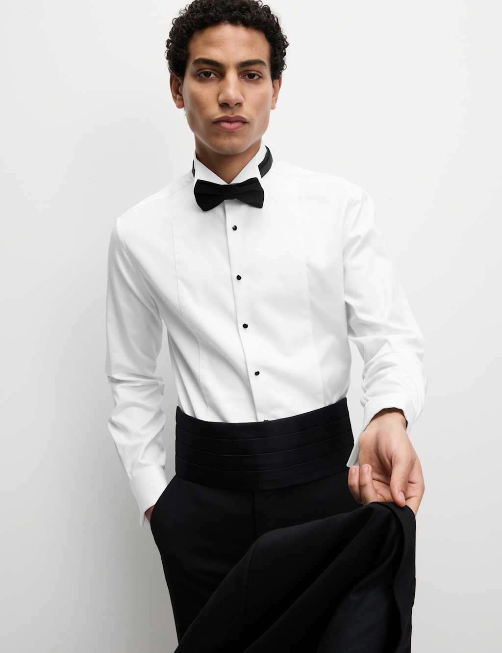 Men Boys White Pleated Wingtip Formal Shirt