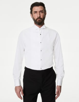 

Mens M&S SARTORIAL Tailored Fit Luxury Cotton Double Cuff Dress Shirt - White, White