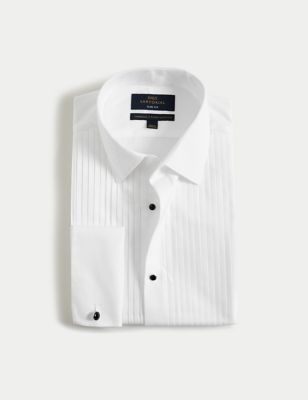 M&S Sartorial Men's Slim Fit Luxury Cotton Double Cuff Dress Shirt - 15 - White, White
