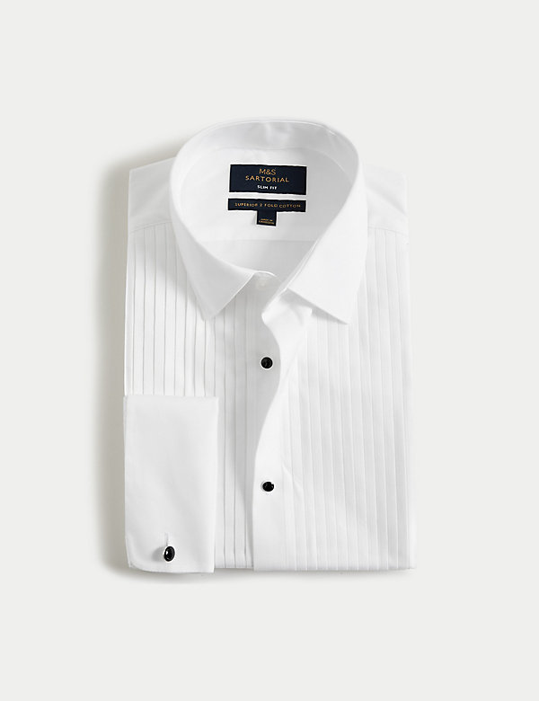 Camisa de vestir de algodón premium de corte ajustado con puño doble - US