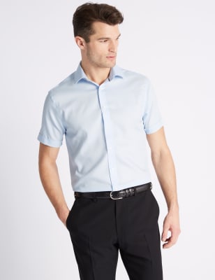 Chemise serg&eacute;e coupe cintr&eacute;e &agrave; manches courtes, sans repassage