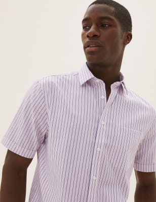 

Mens M&S Collection SS Highlight Stripe Non Iron - Pink Mix, Pink Mix