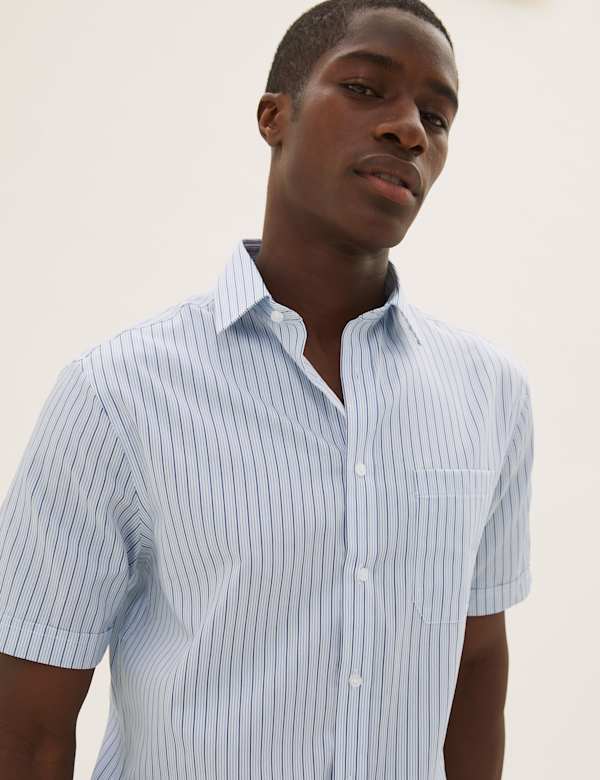 Pure Cotton Regular Fit Striped Short Sleeve Shirt