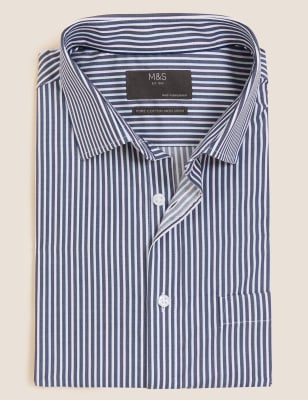 

Mens M&S Collection Regular Fit Pure Cotton Striped Short Sleeve Shirt - Navy Mix, Navy Mix