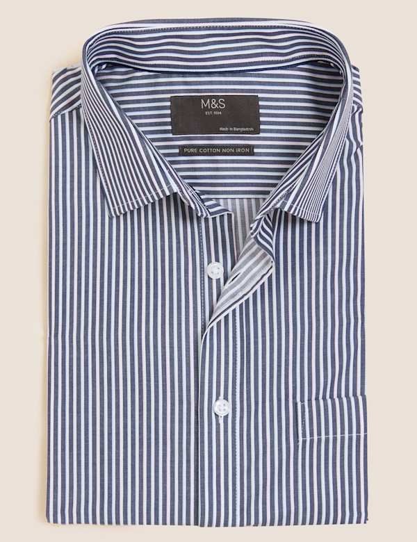 Regular Fit Pure Cotton Striped Short Sleeve Shirt