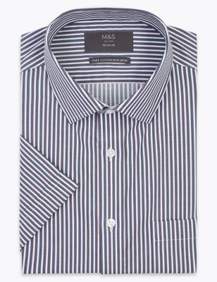 M&S Mens Regular Fit Pure Cotton Striped Short Sleeve Shirt