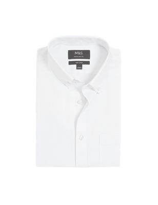 Mens M&S Collection Regular Fit Non Iron Pure Cotton Oxford Shirt - White