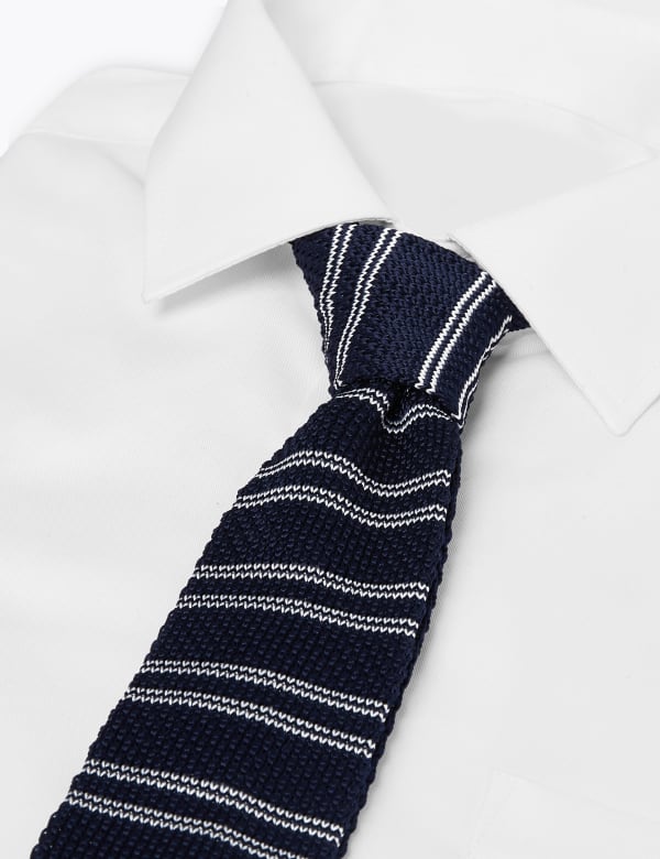 Striped Knitted Square End Skinny Tie