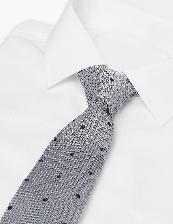 Spot Knitted Skinny Square End Tie - FR
