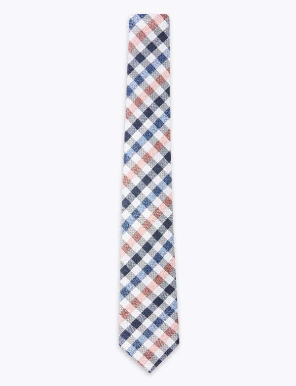 Silk Linen Checked Woven Slim Tie