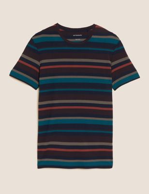 M&S Autograph Mens Premium Cotton Blend Striped T-Shirt