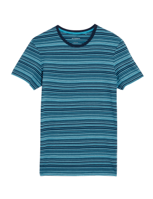 

Autograph Camiseta con algodón premium de rayasMens - Medium Turquoise, Medium Turquoise