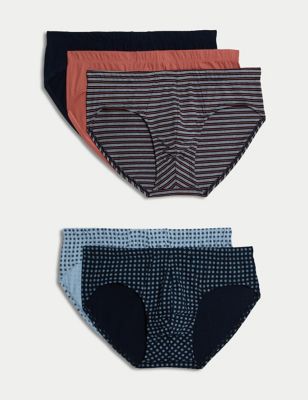 M&S Men's 5pk Cool & Fresh Pure Cotton Pattern Slips - M - Multi, Multi