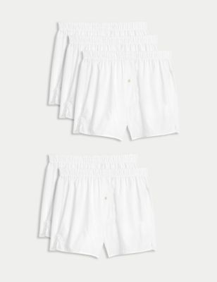M&S Men's 5pk Pure Cotton Woven Boxers - White, White