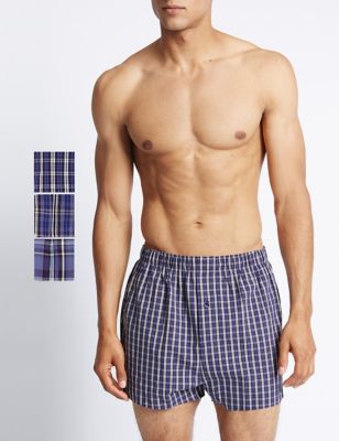 3 Pack Pure Cotton Easy to Iron Checked Boxers